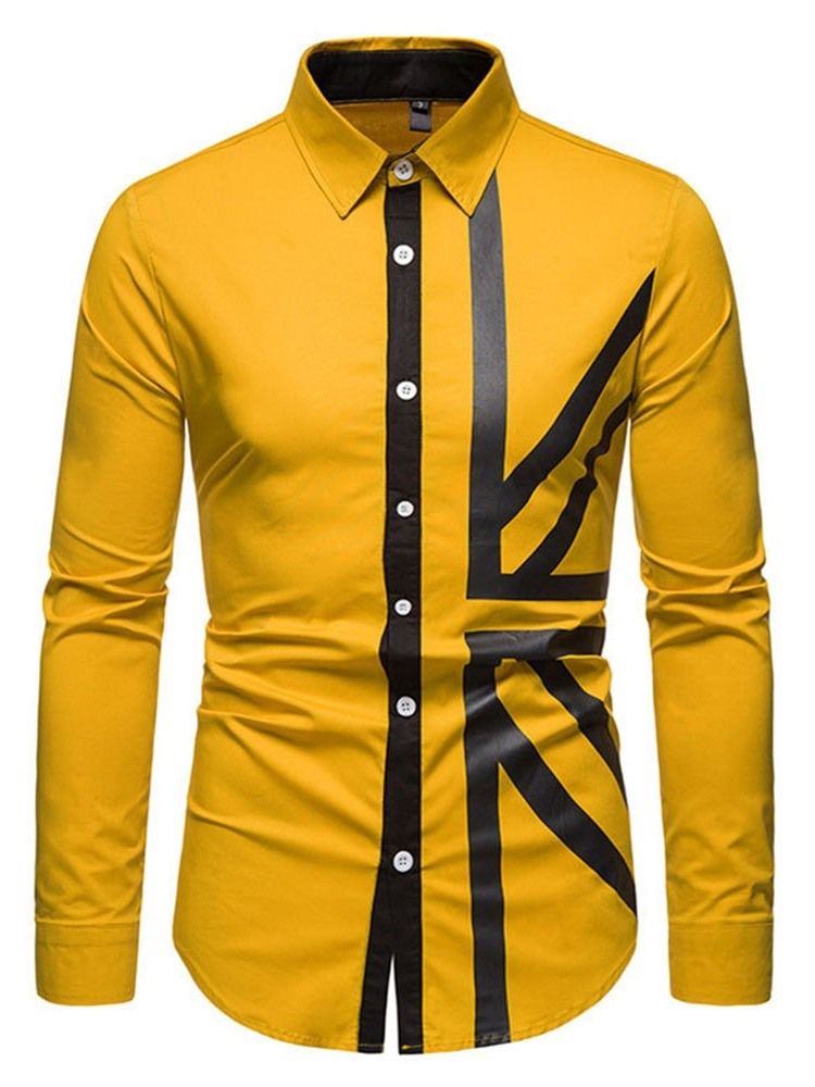 Casual Print Color Block Slim Slim-shirt For Menn