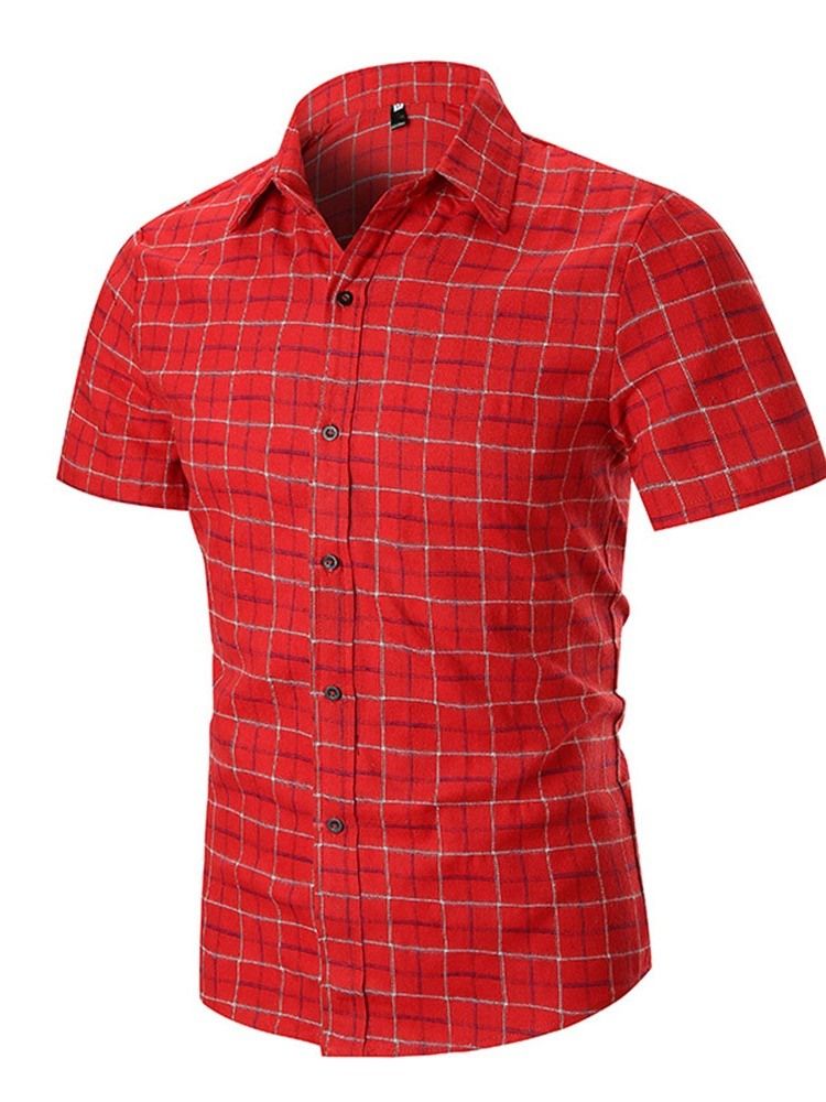 Casual Print Plaid Single-breasted Slim Shirt For Menn