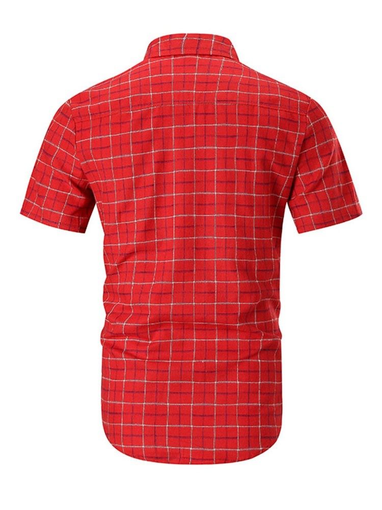 Casual Print Plaid Single-breasted Slim Shirt For Menn