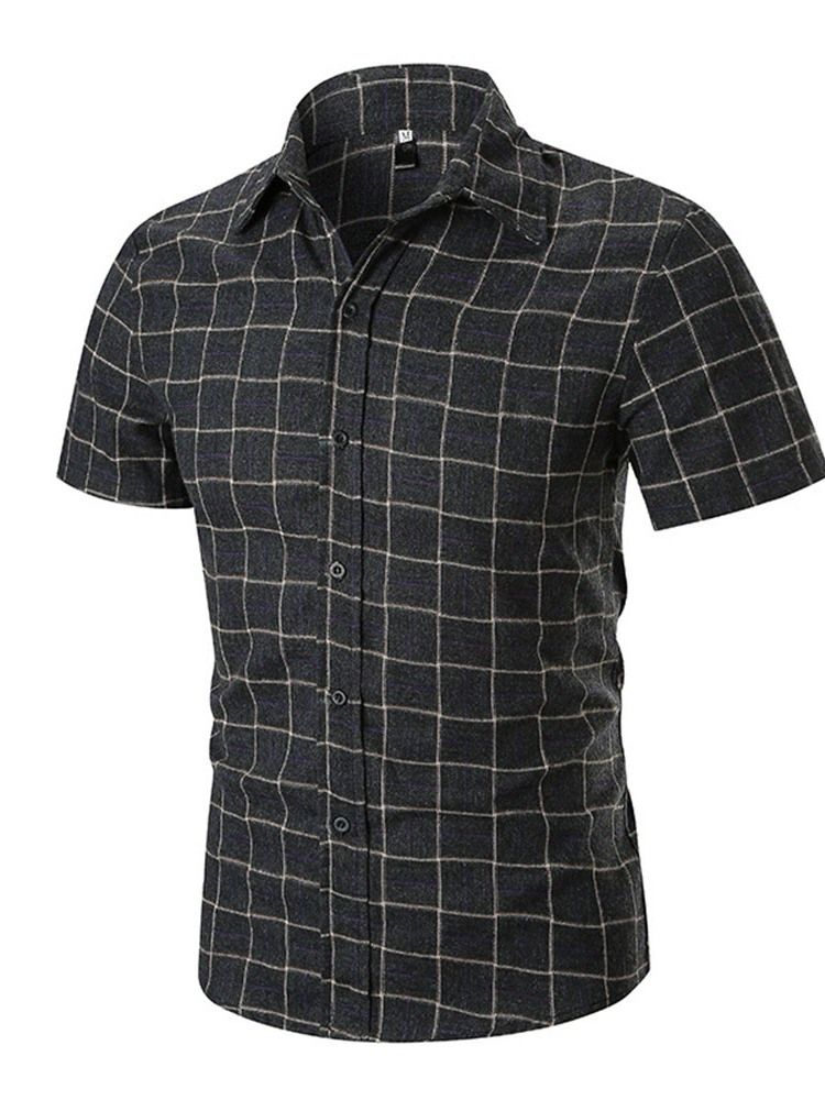 Casual Print Plaid Single-breasted Slim Shirt For Menn