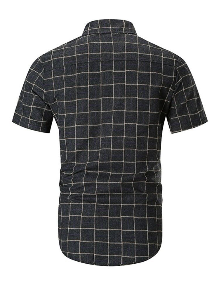 Casual Print Plaid Single-breasted Slim Shirt For Menn