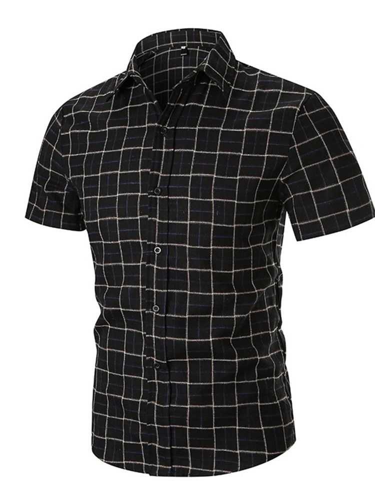 Casual Print Plaid Single-breasted Slim Shirt For Menn