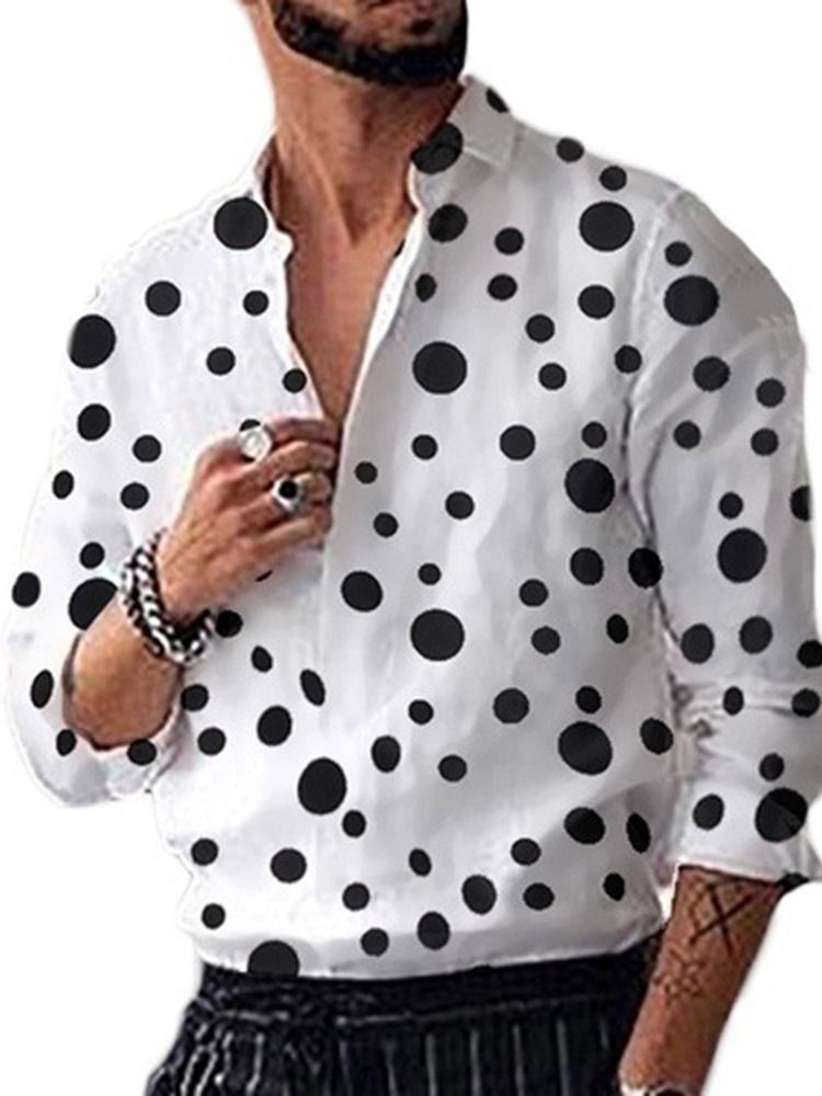 Casual Print Polka Dots Single-breasted Loose Herre Shirt