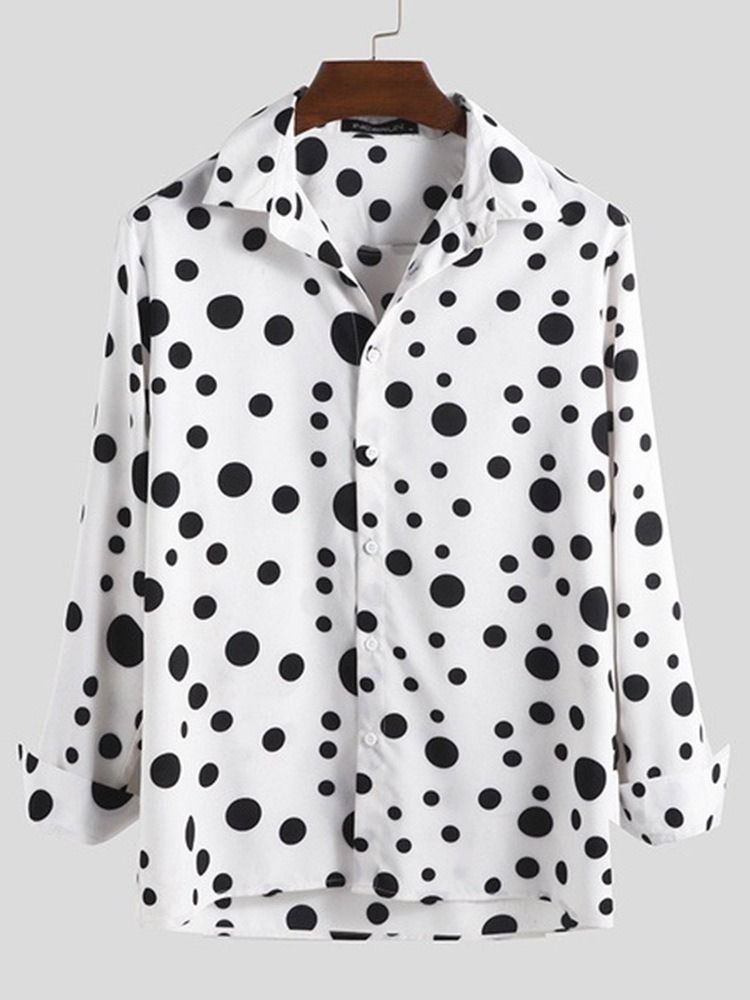 Casual Print Polka Dots Single-breasted Loose Herre Shirt