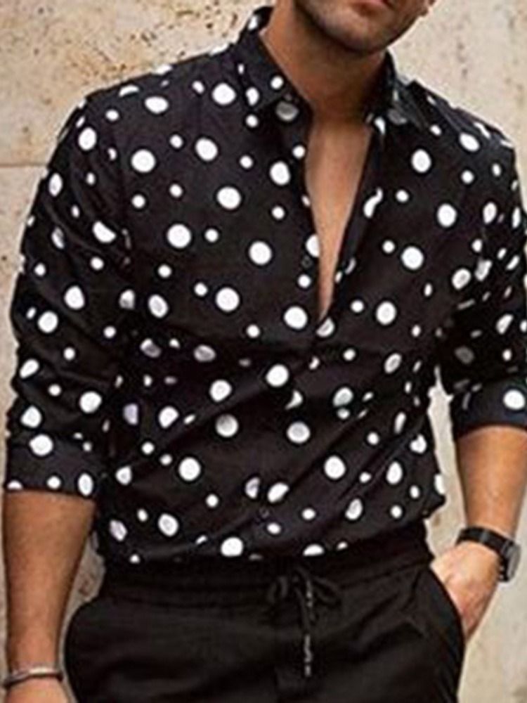 Casual Print Polka Dots Single-breasted Loose Herre Shirt