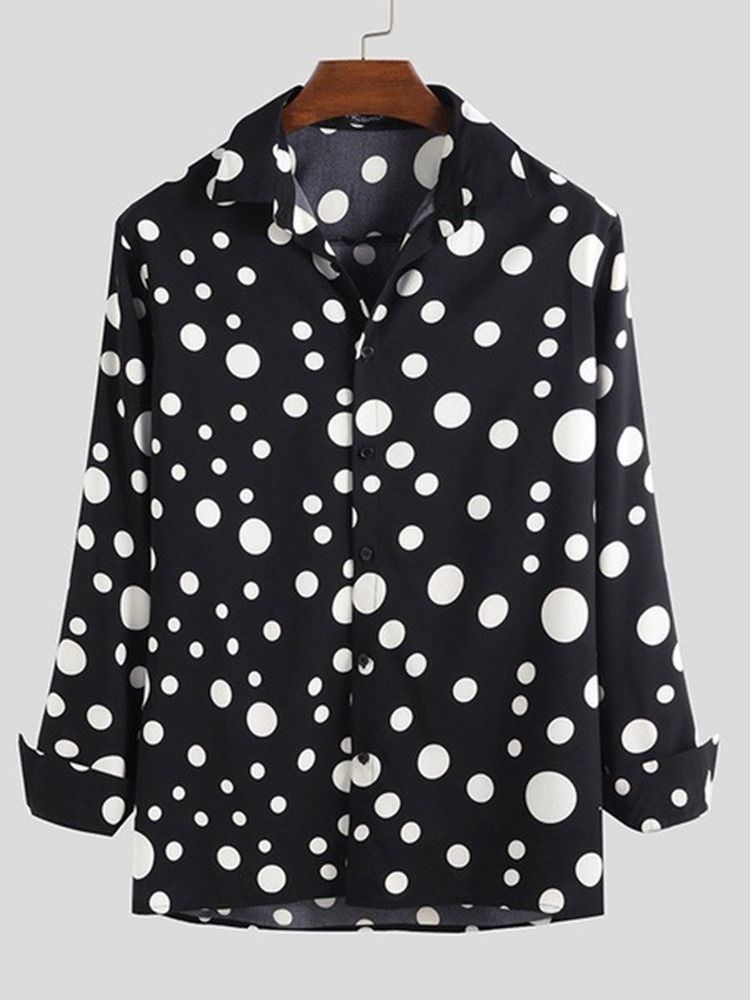 Casual Print Polka Dots Single-breasted Loose Herre Shirt