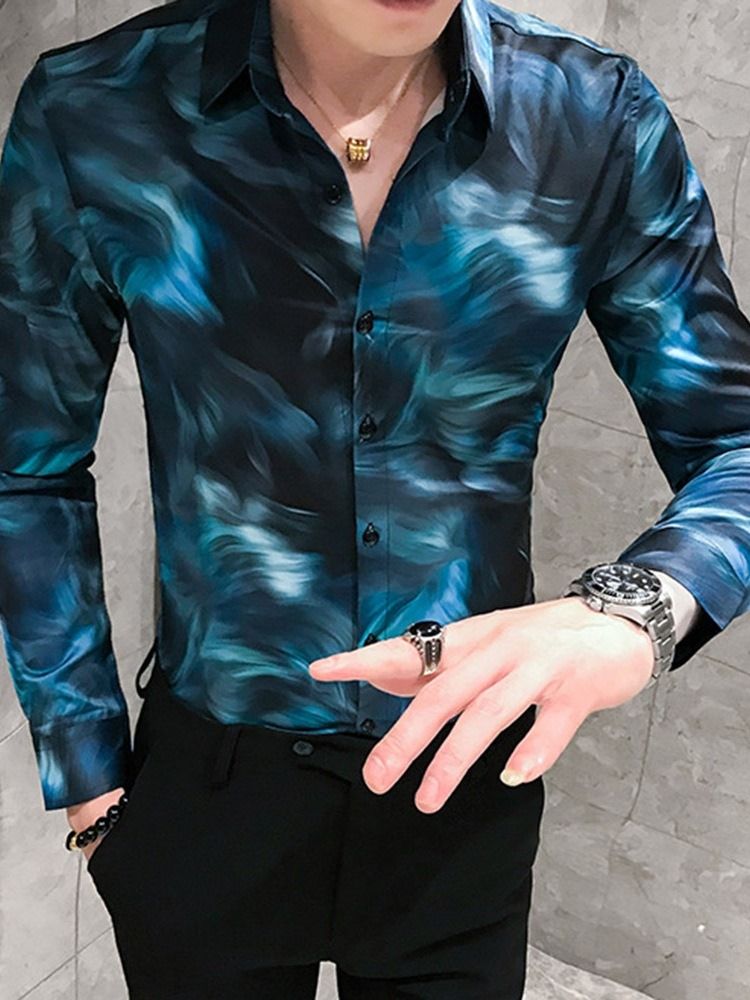 Casual Print Revers Single-breasted Herre Shirt