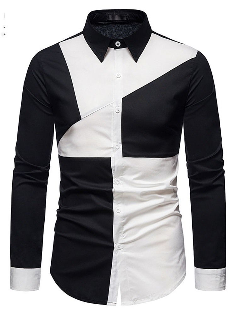 Color Block Casual Asymmetric Slim Spring Shirt