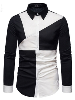 Color Block Casual Asymmetric Slim Spring Shirt