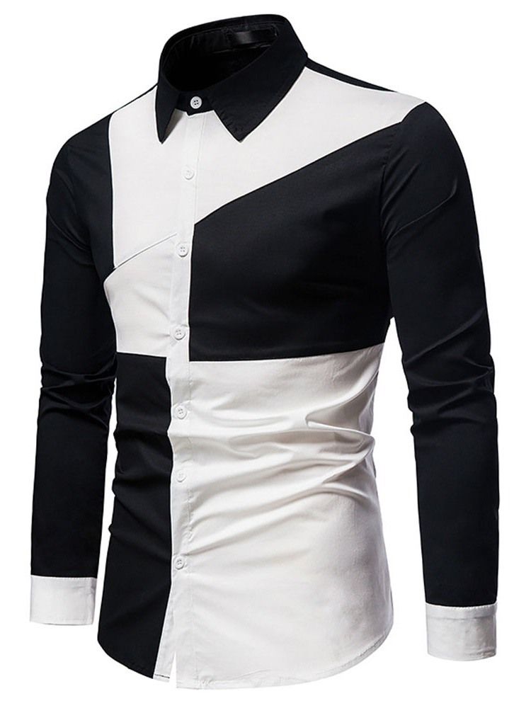 Color Block Casual Asymmetric Slim Spring Shirt