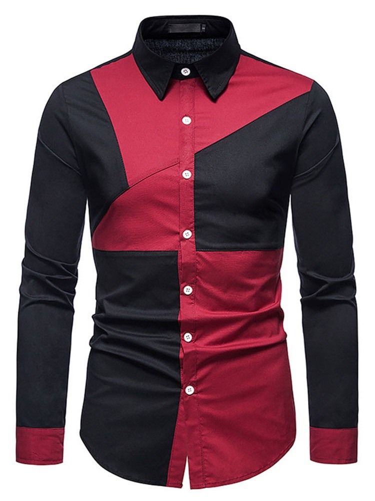 Color Block Casual Asymmetric Slim Spring Shirt