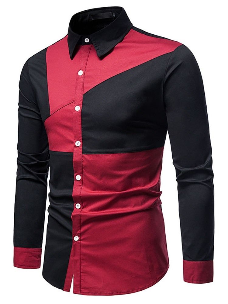 Color Block Casual Asymmetric Slim Spring Shirt