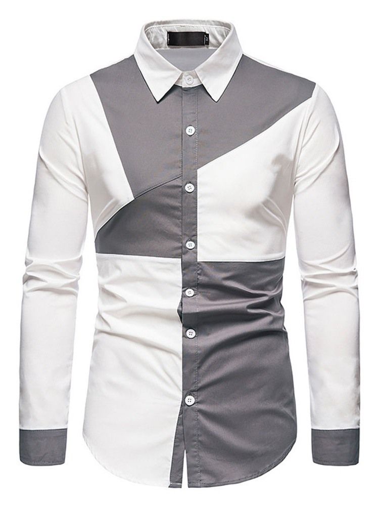 Color Block Casual Asymmetric Slim Spring Shirt