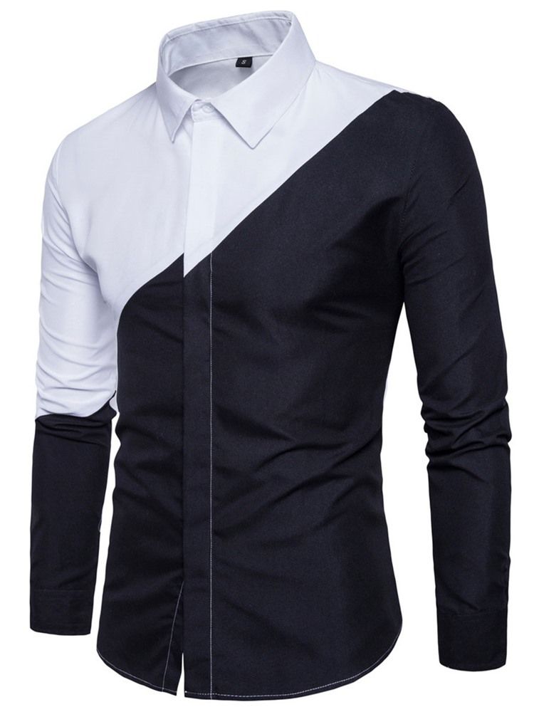 Color Block Lapel Patchwork Slim Single-breasted Herre Shirt