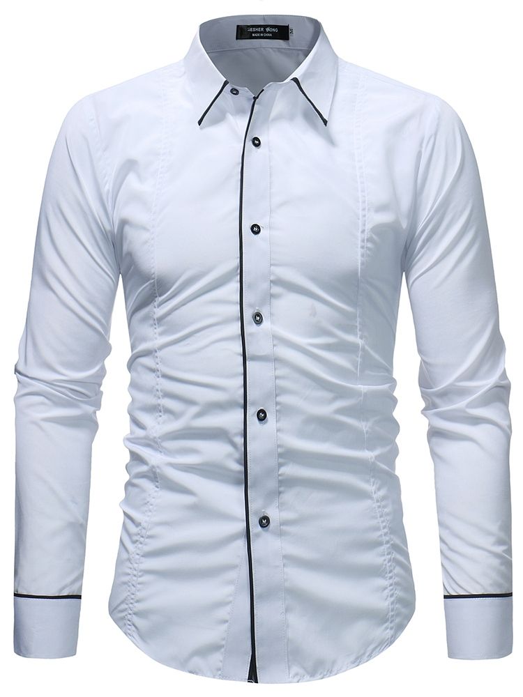 Color Block Plain Button Down Mens Casual Dress Shirts