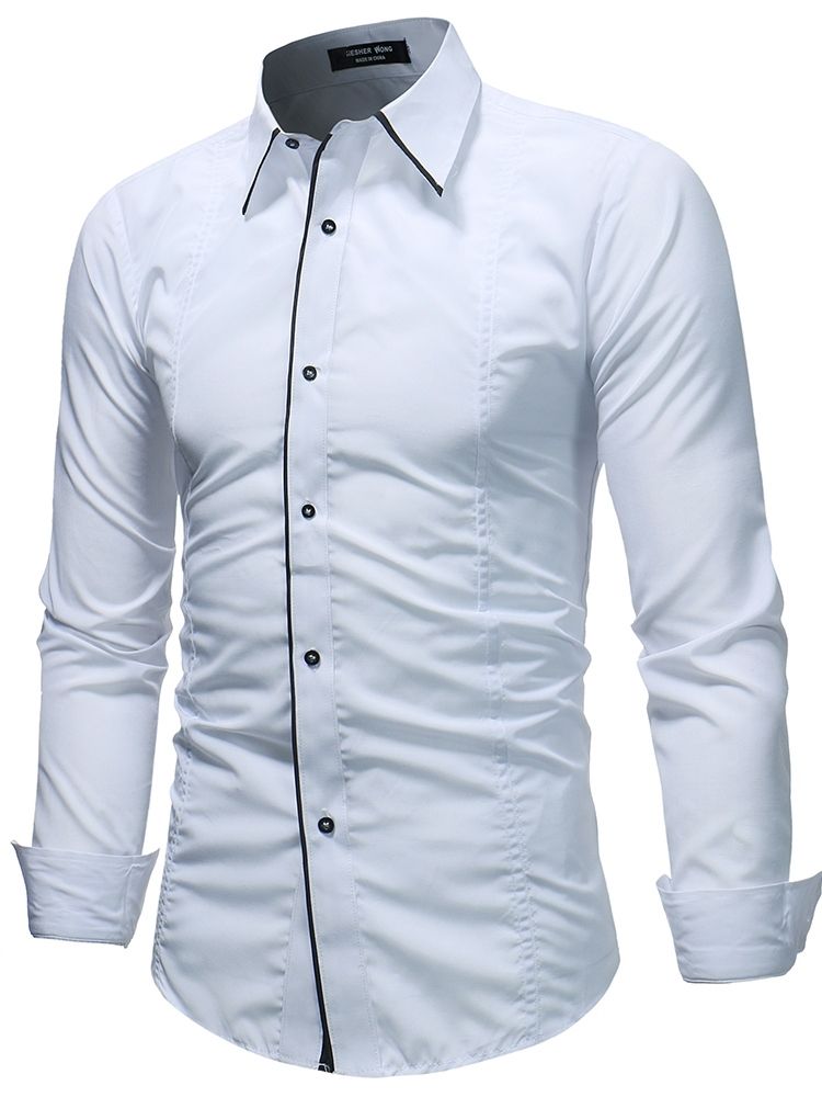 Color Block Plain Button Down Mens Casual Dress Shirts