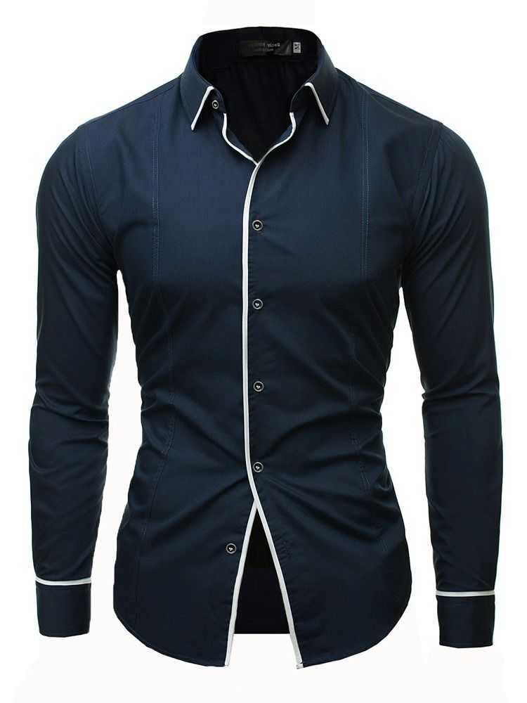 Color Block Plain Button Down Mens Casual Dress Shirts