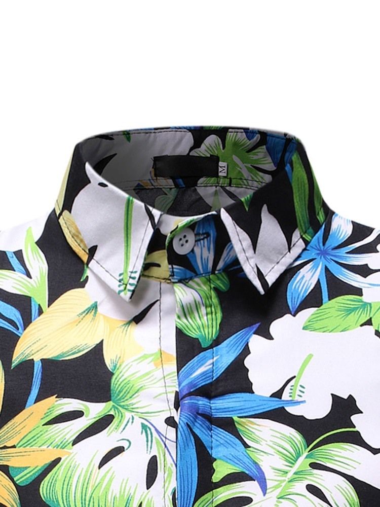 Color Block Print Casual Slim Mens Single-breasted Shirt