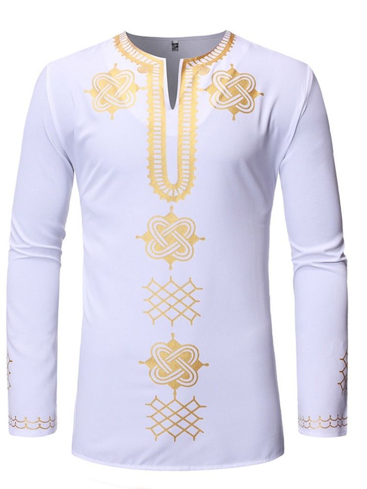 Ethnic Geometric Print Slim Slim Shirt For Menn