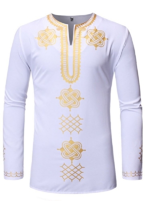 Ethnic Geometric Print Slim Slim Shirt For Menn