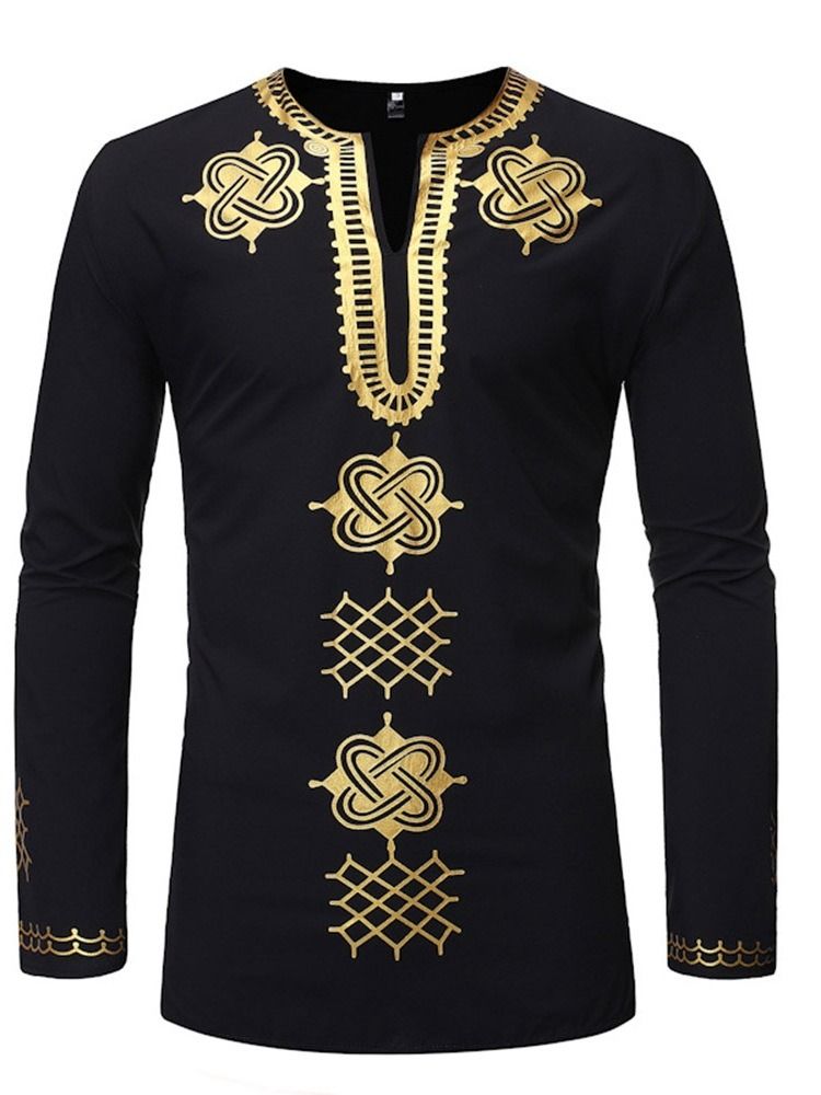 Ethnic Geometric Print Slim Slim Shirt For Menn