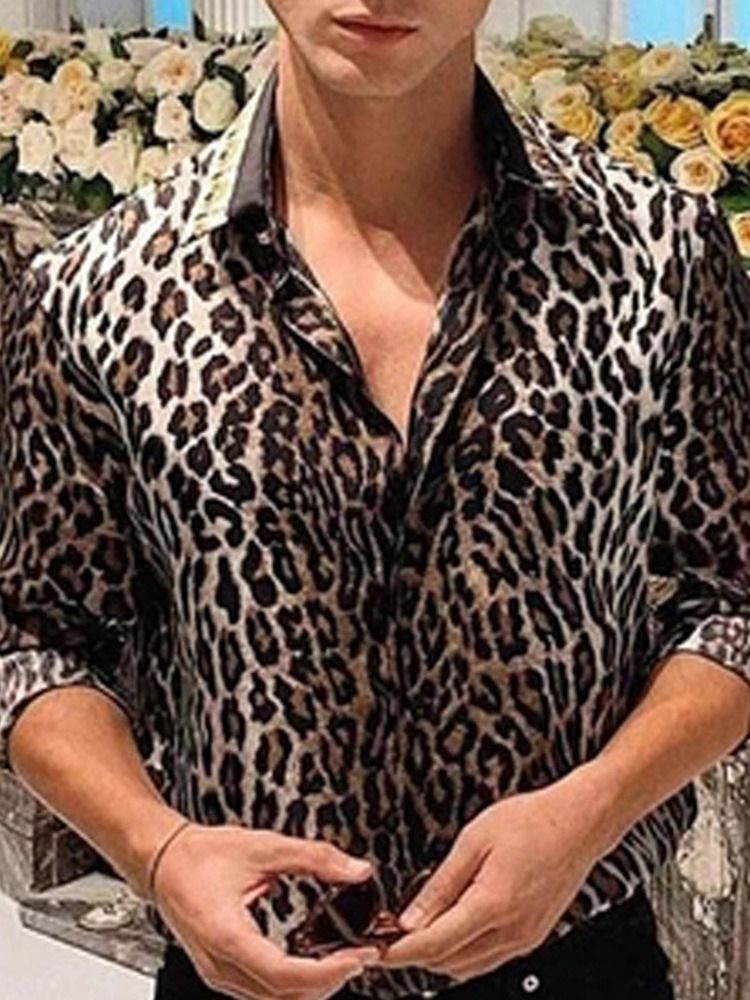 European Print Leopard Single-breasted Herre Shirt