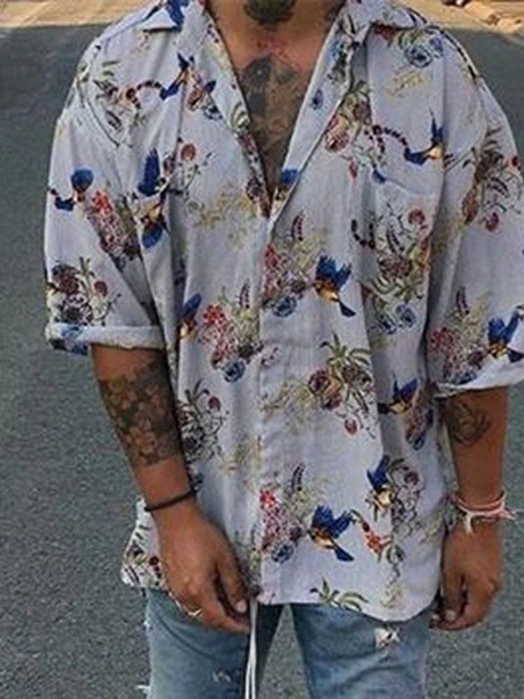 Floral Casual Print Single-breasted Herre Shirt