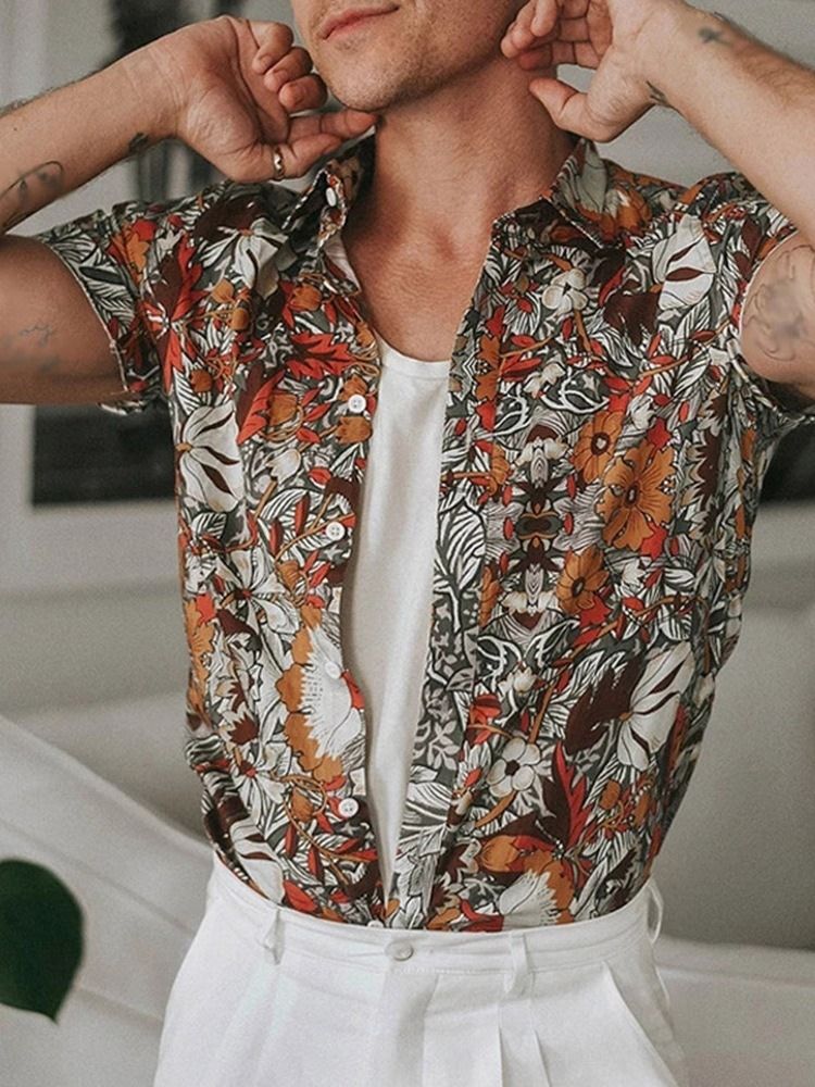 Floral Lapel Single-breasted Herre Shirt