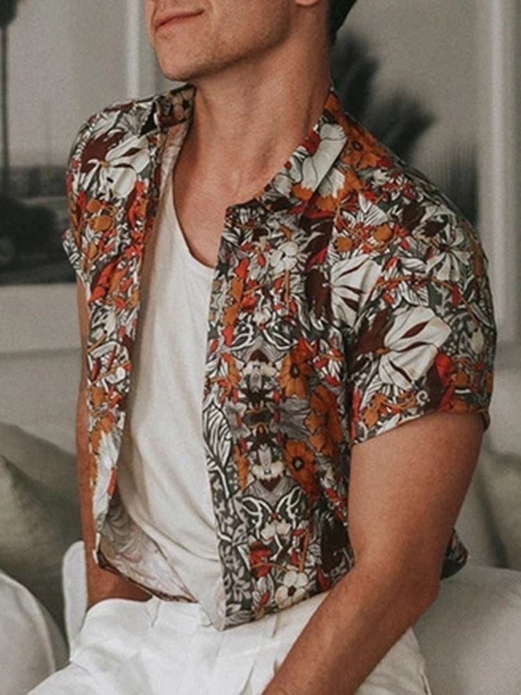 Floral Lapel Single-breasted Herre Shirt