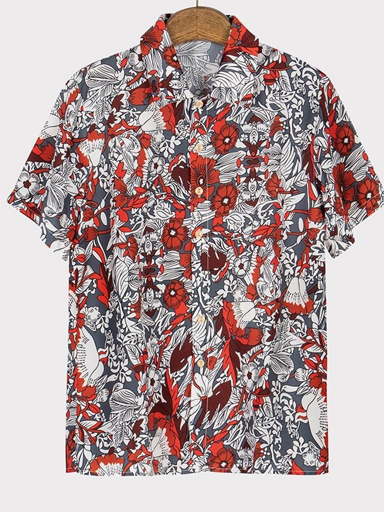 Floral Lapel Single-breasted Herre Shirt