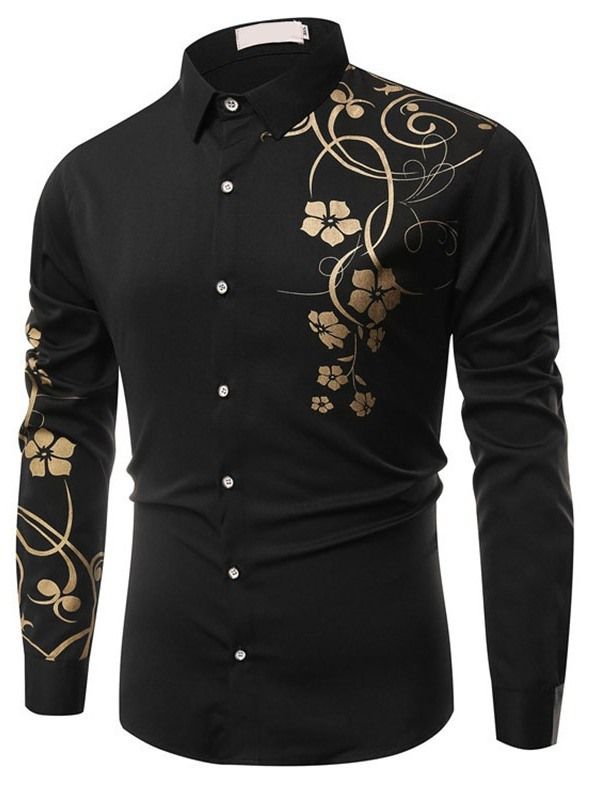 Floral Print Casual Slim Single-breasted Herre Shirt