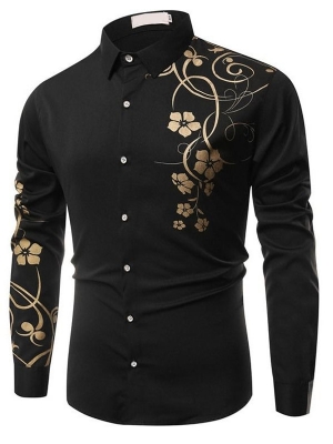 Floral Print Casual Slim Single-breasted Herre Shirt