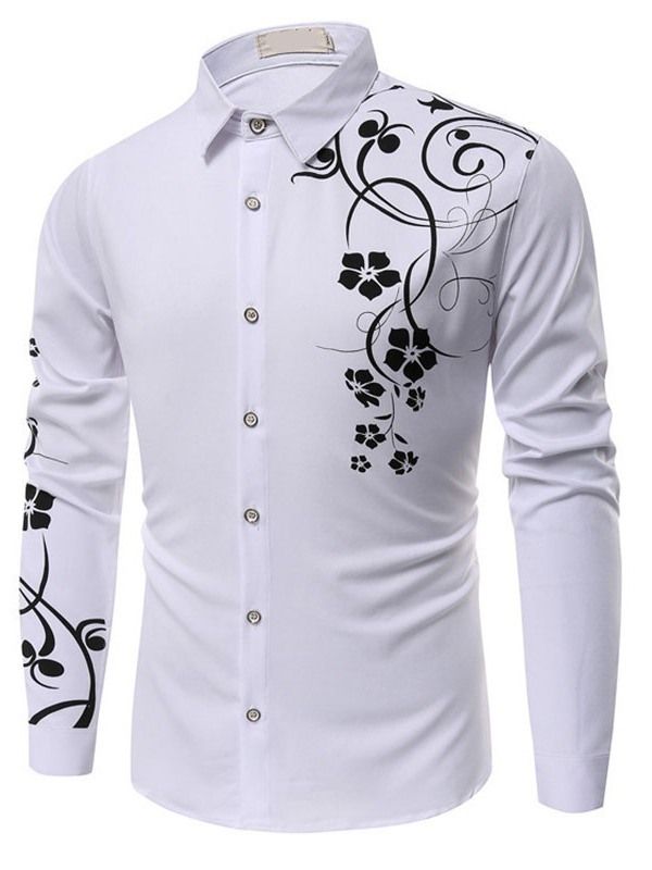 Floral Print Casual Slim Single-breasted Herre Shirt