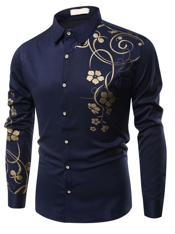 Floral Print Casual Slim Single-breasted Herre Shirt