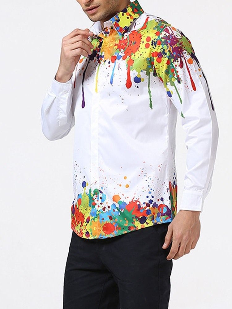 Floral Print Lapel Fall Slim Single-breasted Shirt For Menn