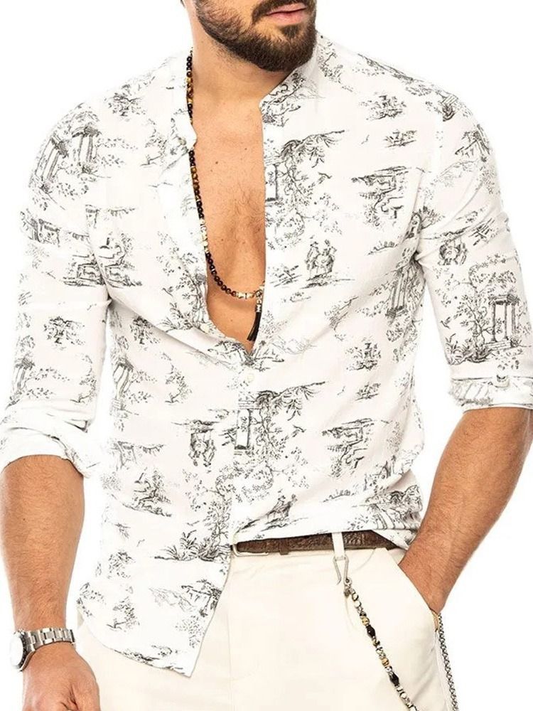 Floral Print Slim Single-breasted Herre Shirt