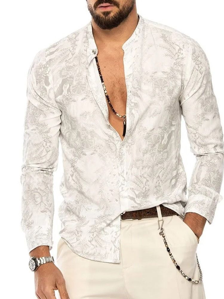 Floral Print Slim Single-breasted Herre Shirt