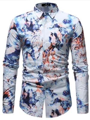 Floral Printed Button Up Mens Casual Ball Shirts