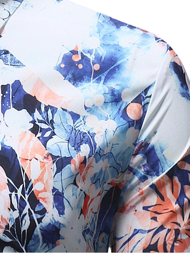 Floral Printed Button Up Mens Casual Ball Shirts