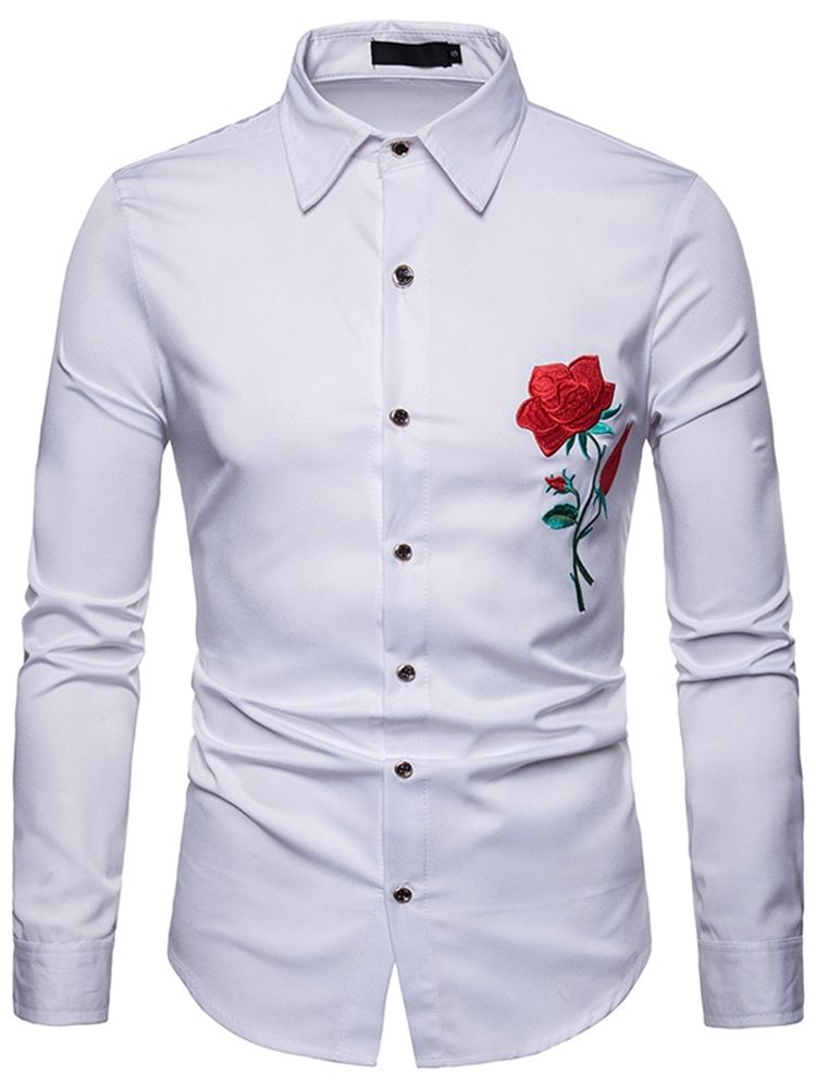 Floral Printed Slim Button Up Lapel Mens Casual Dress Shirts