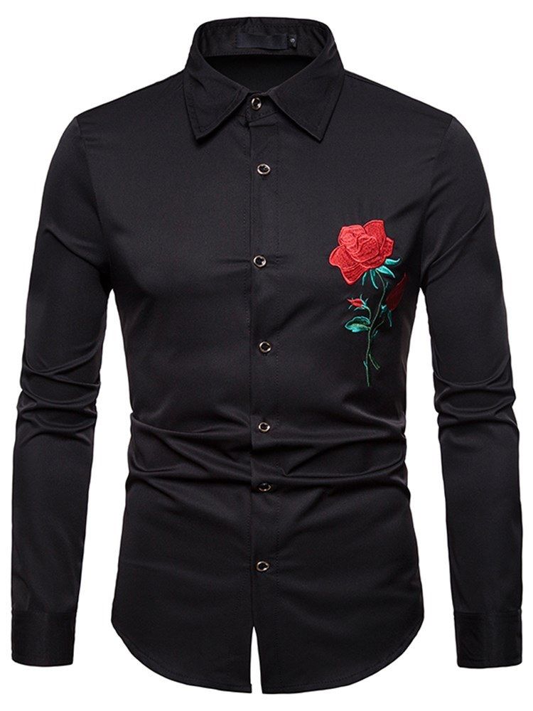 Floral Printed Slim Button Up Lapel Mens Casual Dress Shirts