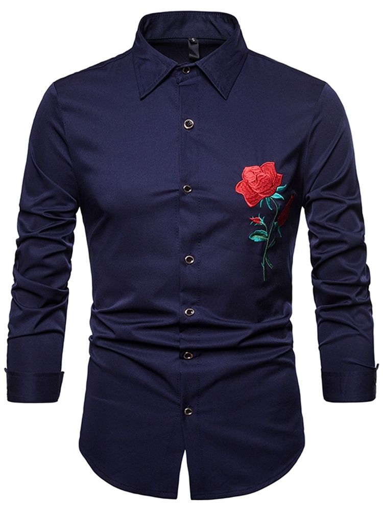 Floral Printed Slim Button Up Lapel Mens Casual Dress Shirts