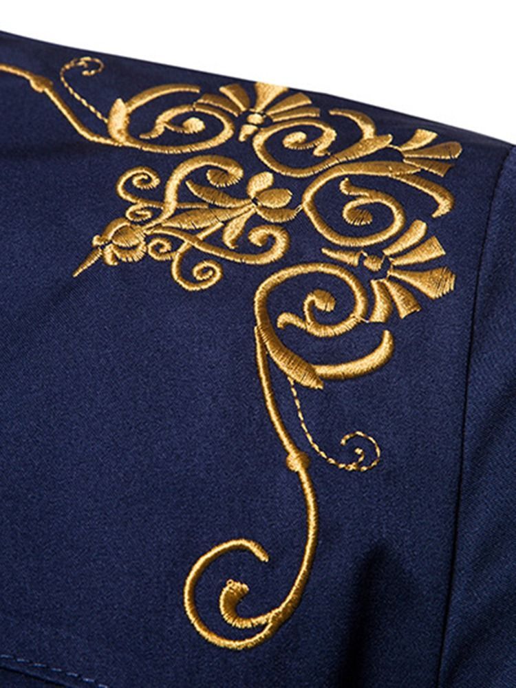 Golden Embroidery Plain Single Breasted Shirt For Menn