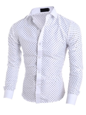 Herreklær Polka Dots Star Printed Lapel Slim Fit Shirt