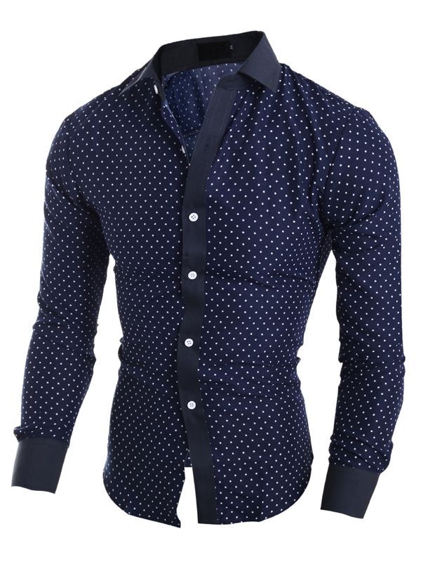 Herreklær Polka Dots Star Printed Lapel Slim Fit Shirt