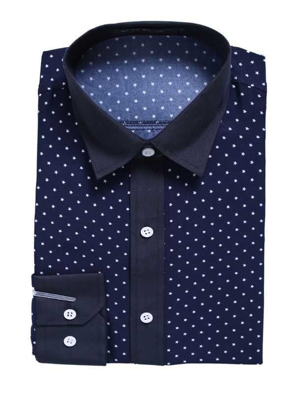 Herreklær Polka Dots Star Printed Lapel Slim Fit Shirt