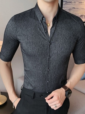 Lapel Button Vanlig Slim Single-breasted Herre Shirt