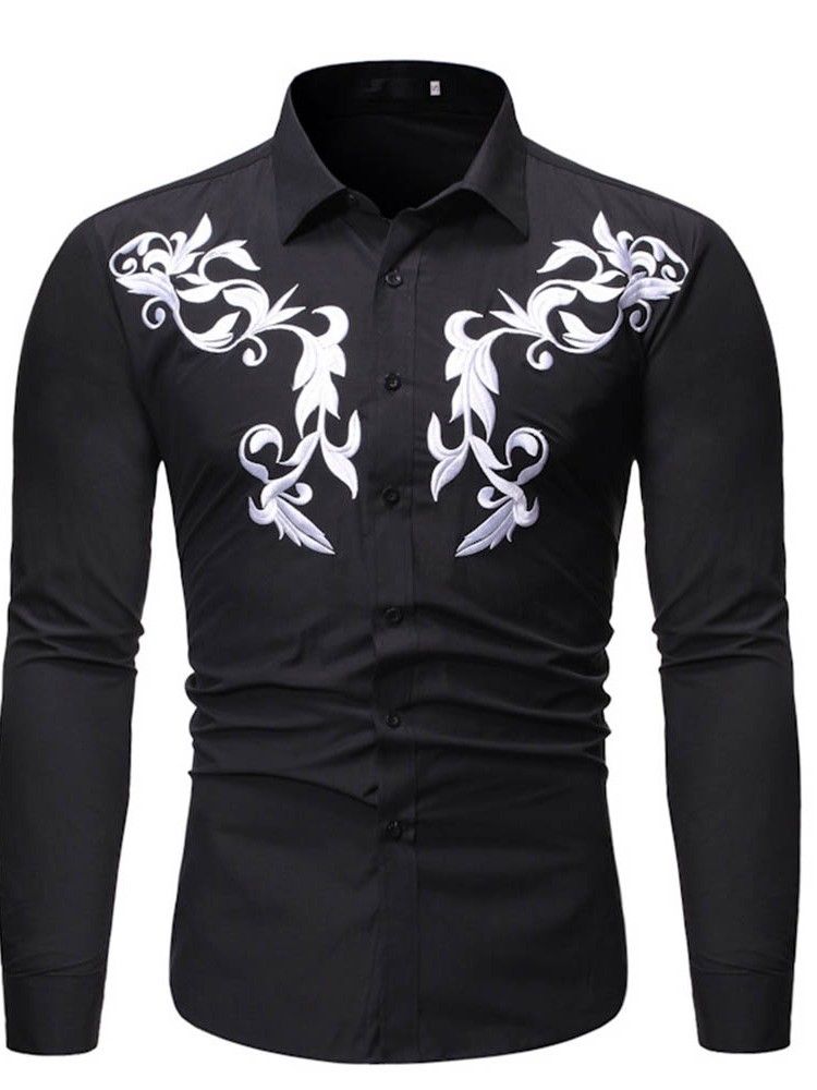 Lapel Casual Button Single-breasted Herre Slim Shirt