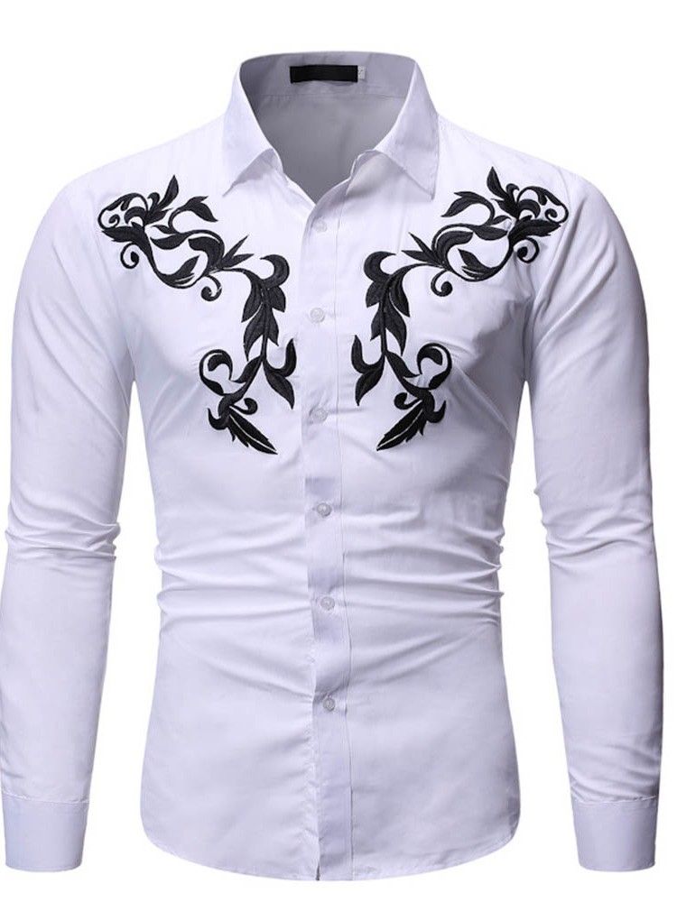 Lapel Casual Button Single-breasted Herre Slim Shirt