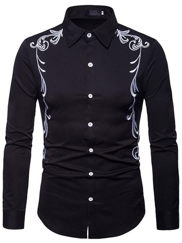 Lapel Embroidery Slim Single-breasted Herre Shirt